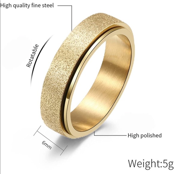 🦋3/$30🦋Stainless Steel Gold Tone Glitter Fidget Spinner Ring, Size 9 - Picture 6 of 9